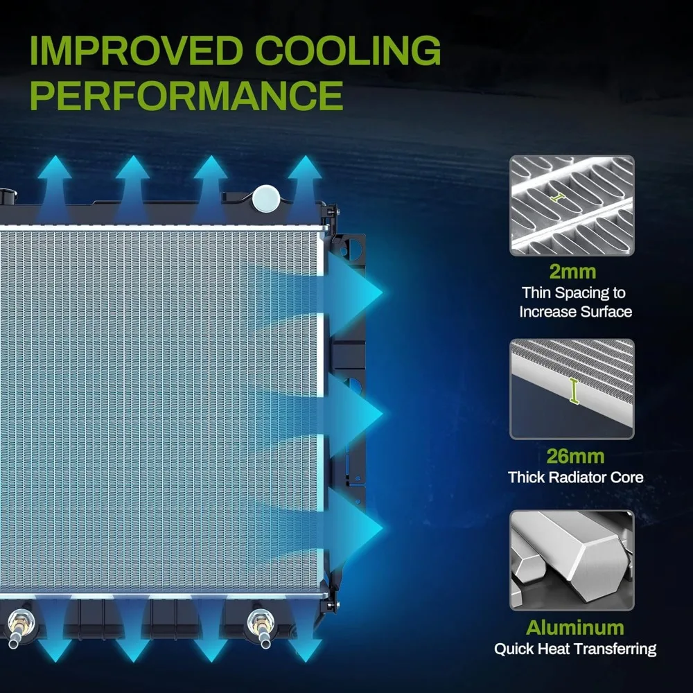 Radiatore per Jeep Wrangler 1997-2006 con motore 4.0L L6, adatto per modelli 2003-2006 con motore 2.4L L4, compatibile con 199