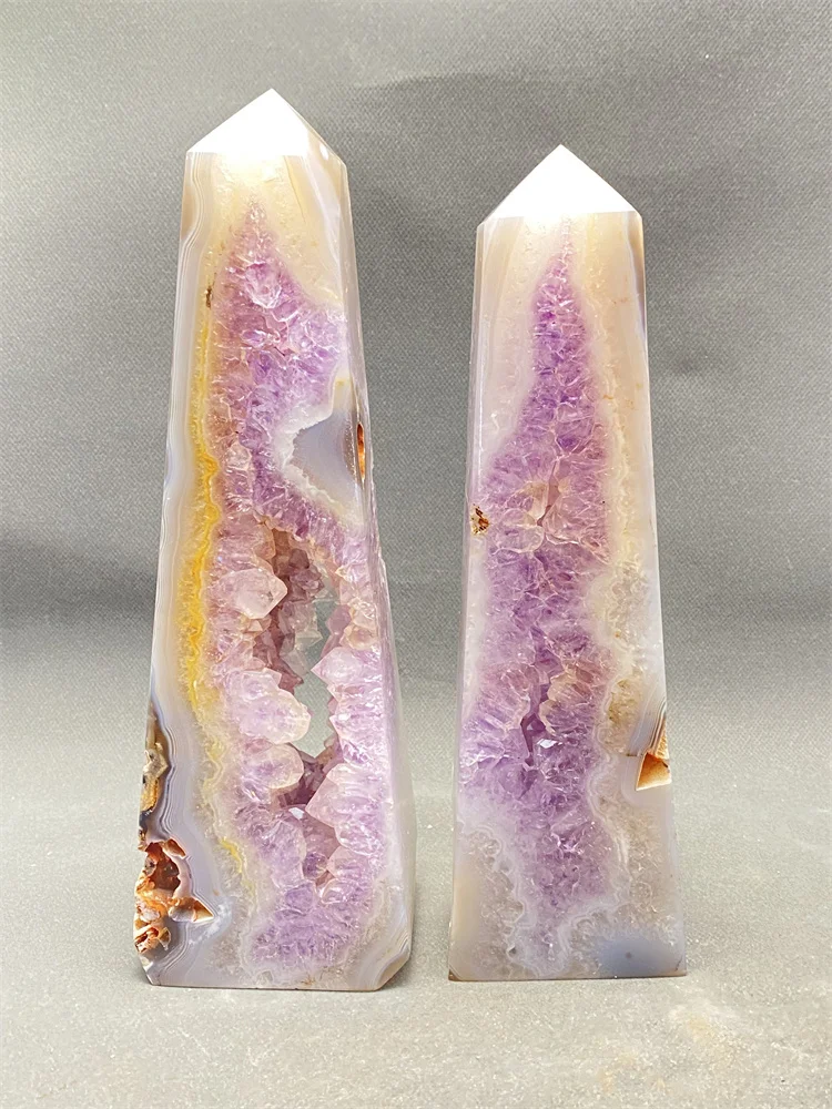 Natural Purple Agate Geode Crystal Tower  Magic Meditation Glass Obelisk  Feng Shui  Wealth Ornaments  Home Decoration