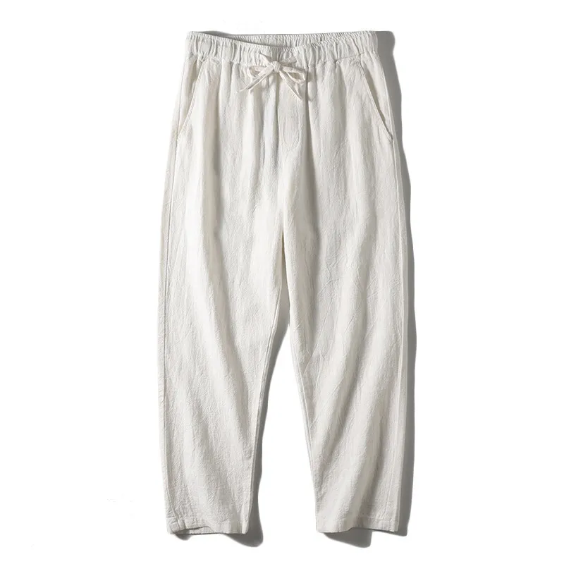 

Men's Summer Thin Cotton Linen Casual Pants Elastic Waist Straight Leg Cool Feeling Long Trousers plus Size Harlan Nine Points