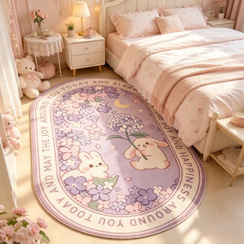 Pastoral Style Carpets for Living Room Flowers Bedroom Decor Carpet Girly Style Cute Rabbit Plush Rug Fluffy Soft Home Floor Mat