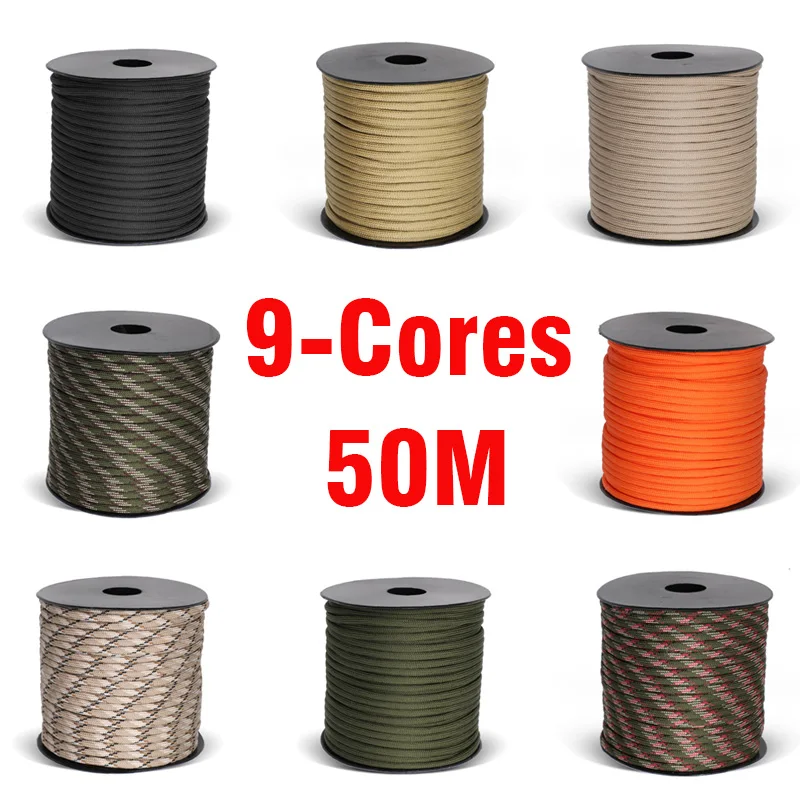 

50M 550 Military Standard 9-Core Paracord Rope 4mm Outdoor Parachute Cord Survival Umbrella Tent Lanyard Strap