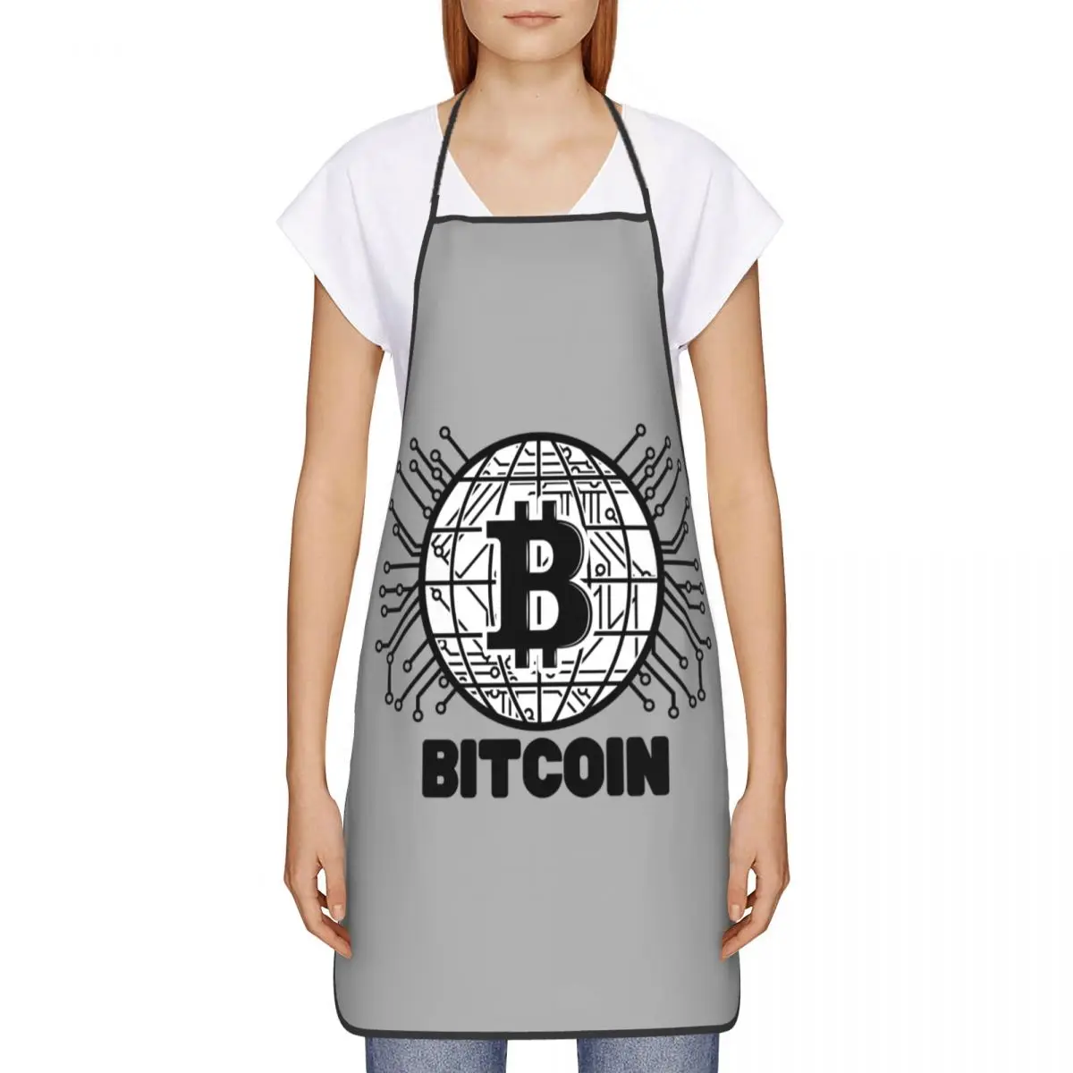 Funny Digital Currency Bitcoin Bib Apron Women Men Kitchen Chef BTC Cryptocurrency Blockchain Tablier Cuisine for Cooking Baking