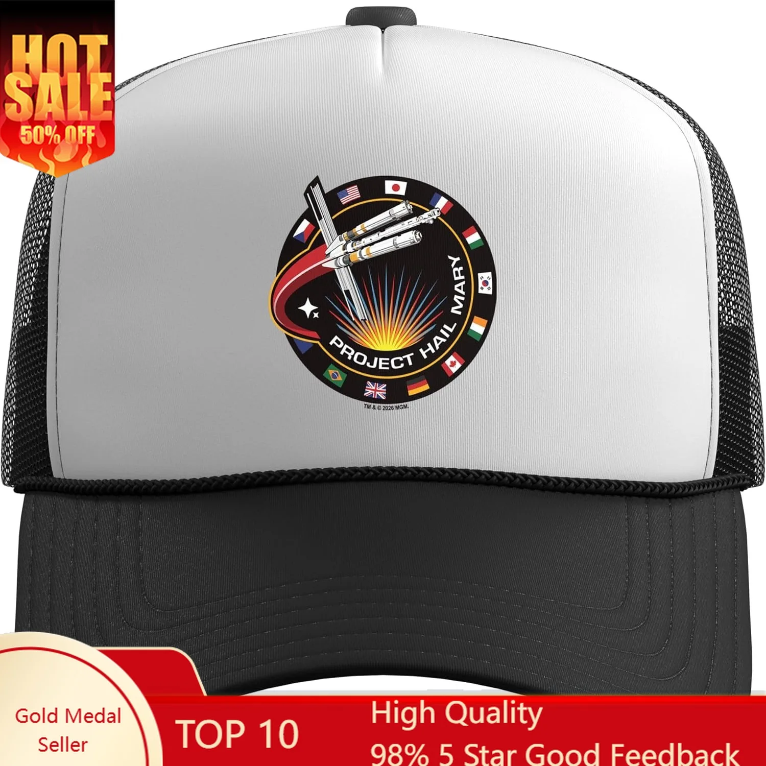 

Project Hail Mary Spaceship Mission Badge Poster Trucker Hat with Adjustable Mesh Back