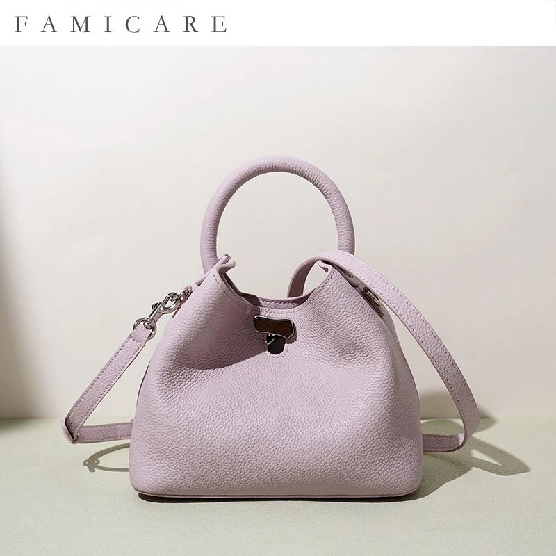 

2026 New Collection Premium Pebbled Leather Bucket Bag Minimalist Single Shoulder Crossbody Pack Women Casual Versatile Handbag
