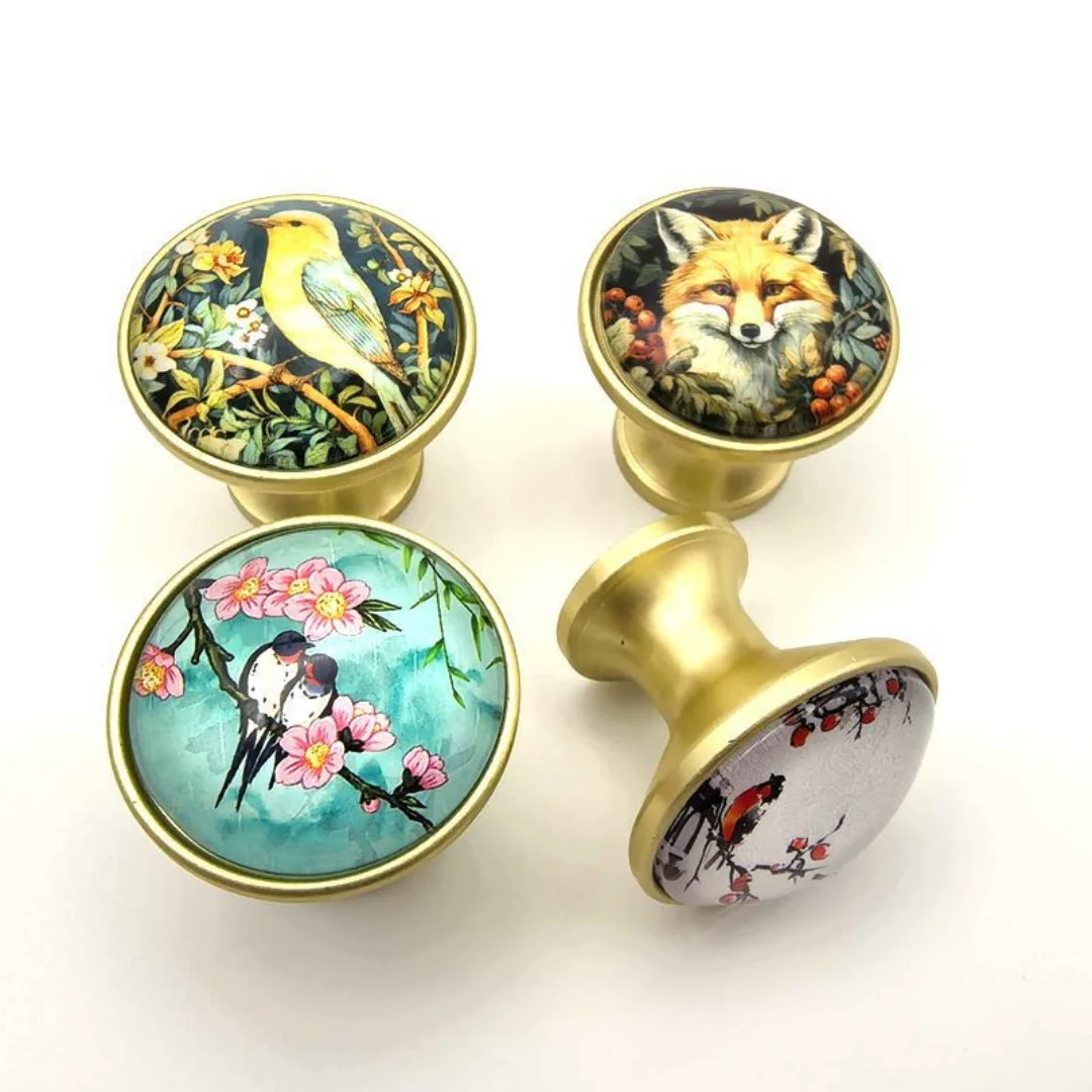 Chinese style Classic Aesthetics Glass Crystal Drawer Dresser Shoe Cabinet Cupboard Furniture Decoration Single Hole Knob Brass