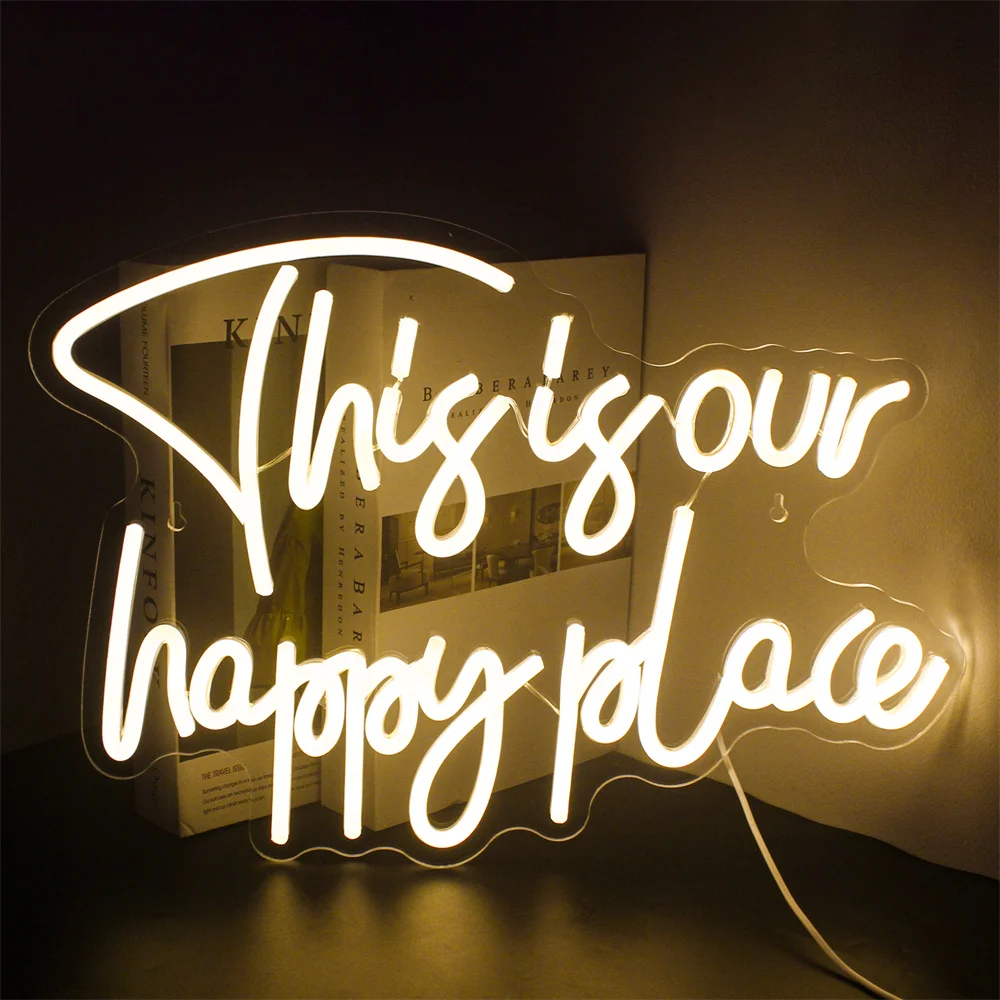 este e o nosso happy place neon sign led room wall decor usb powered luzes para festa bar clube quarto sala de estar kid art decor 01