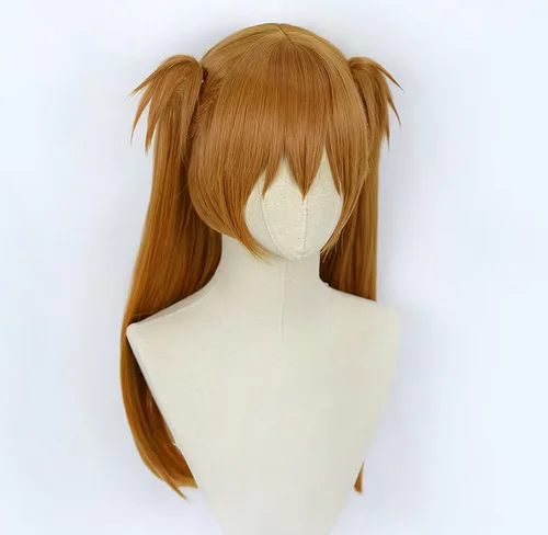 0.6kg High Quality  Asuka Langley Soryu Wigs Long Orange Synthetic Hair Heat Resistant Anime Cosplay Wig + 2 Ponytail Clips