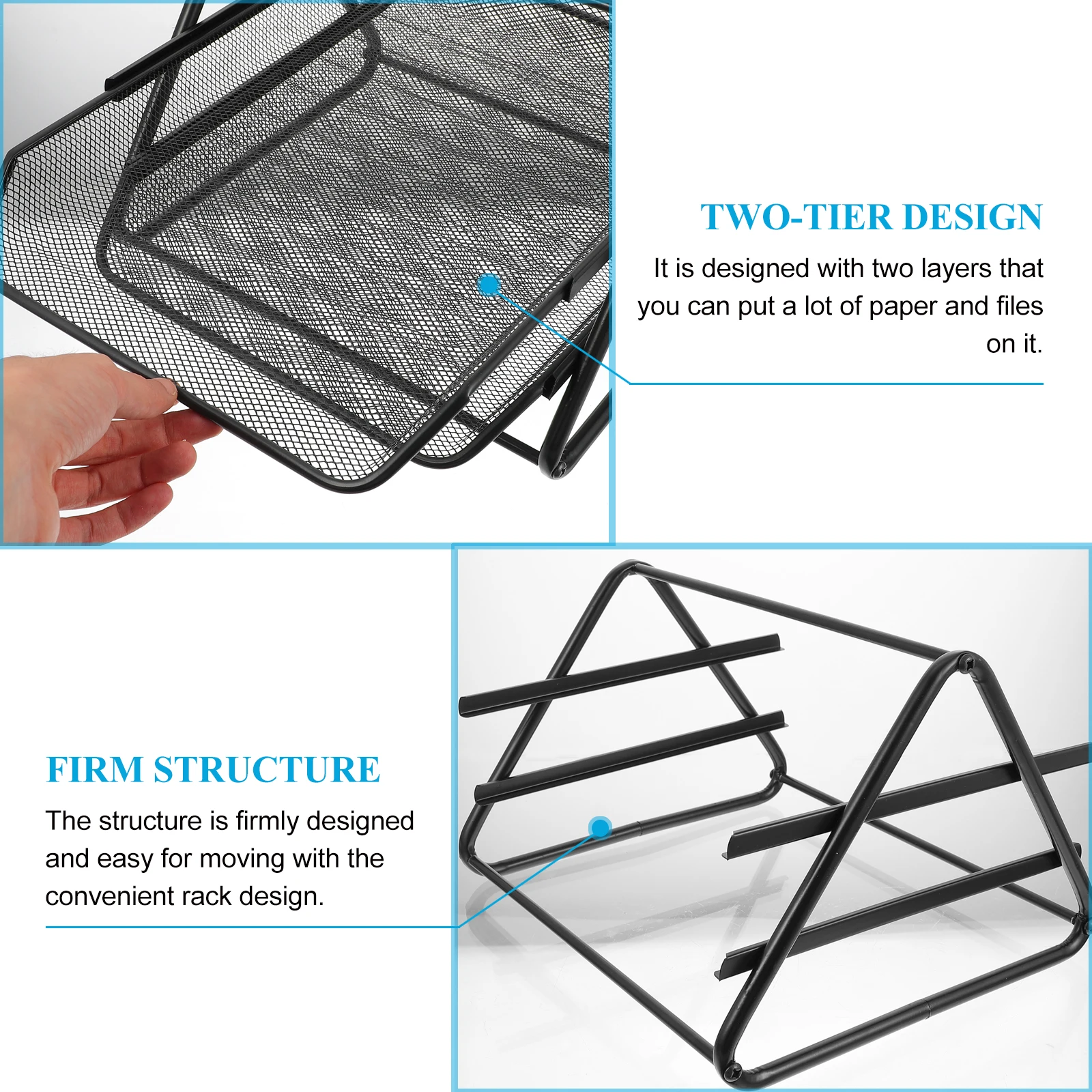 

1Pcs Metal File Storage Rack Desktop Organizer Black 2-Tier Iron Structure Easy Moving Ample Space Bills Postcards
