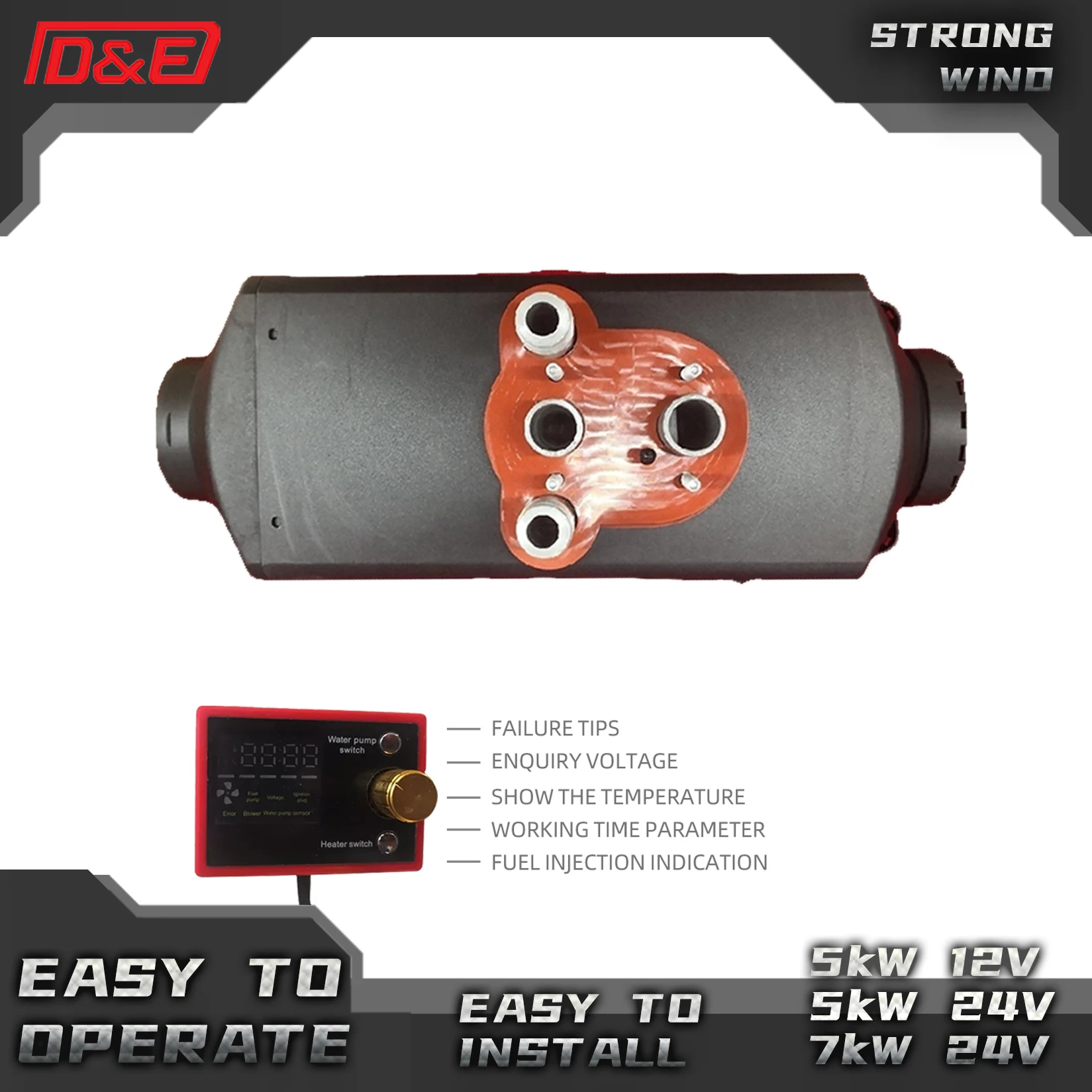 Diesel Heater, Air and Water 12V 24V 5KW 7KW Integrated Machine, Heavy Duty Parking Heater Unit, 50x48x28cm, 15kg