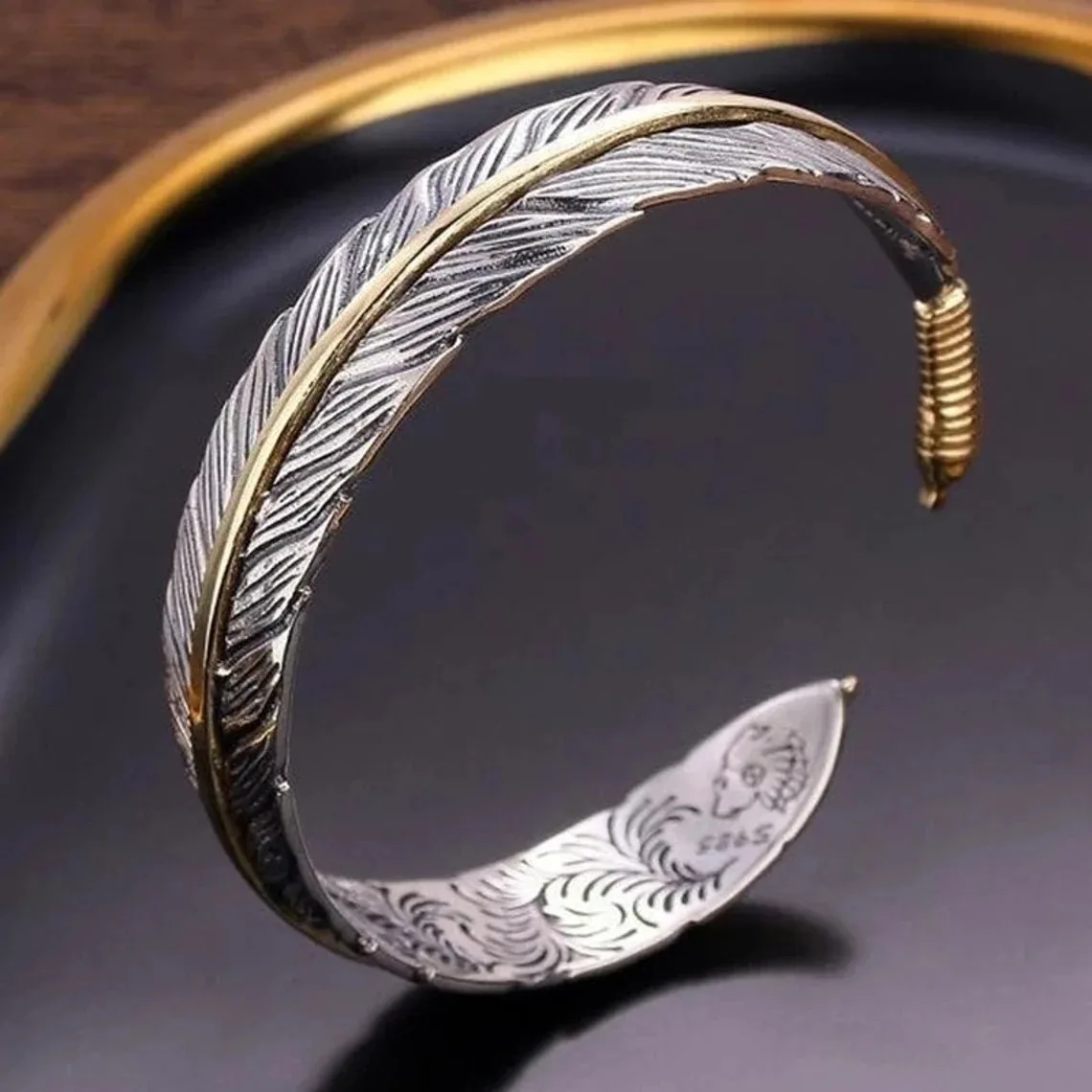 Adjustable Leaves Feather 115 Arm Cuff Armlet Metal Bangle Bracelet Charm Jewelry For Women Men Gift