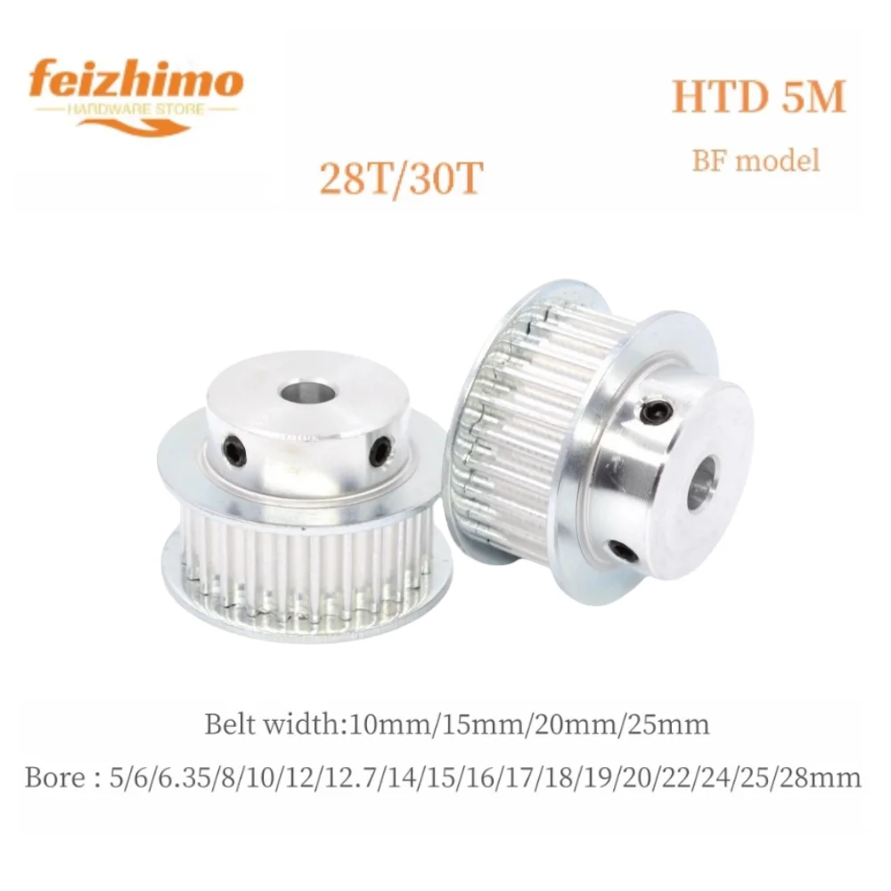 

3D printed parts 5GT HTD 5M Timing Pulley 28T/30Teeth BF Type Bore 5/6/6.35/8/10/12/12.7/14/15/16-28mm Belt Width10/15/20/25mm