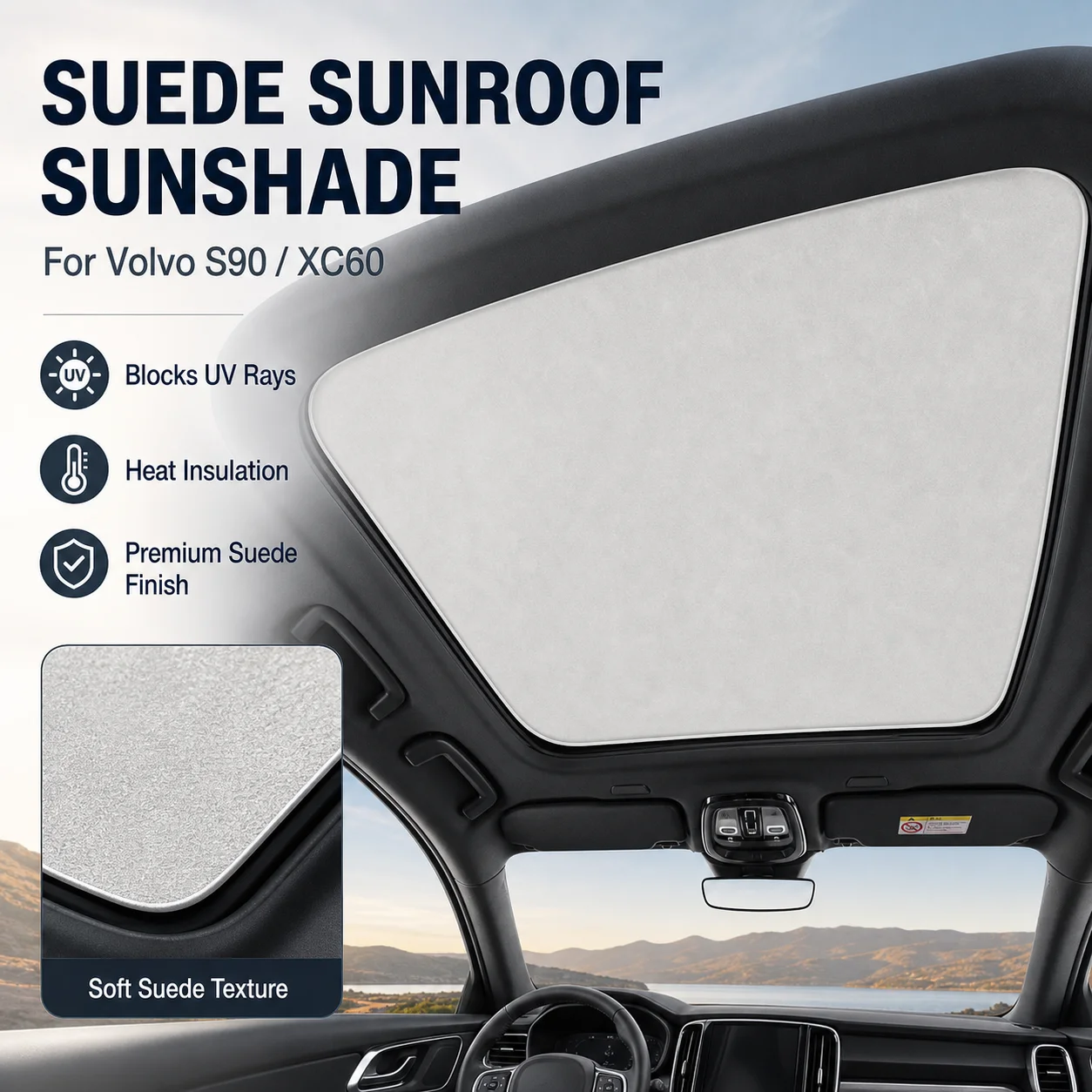 Suede Electrostatic Sunroof Sunshade UV Protection Heat Insulation For Volvo S90 XC60 Car Interior Accessory