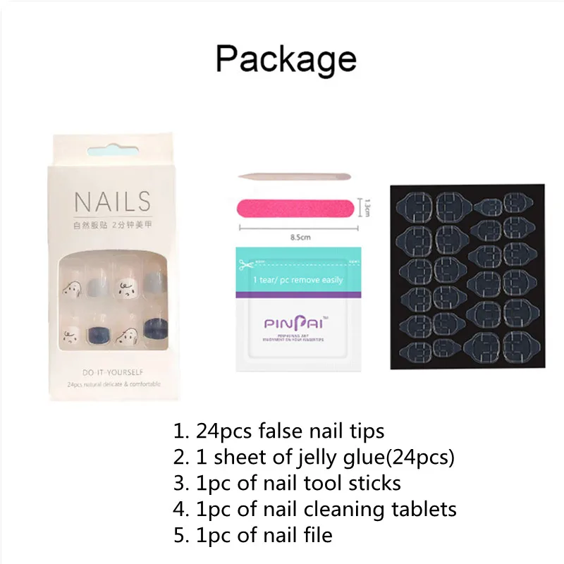 24 pçs curto quadrado prego falso com adesivo fantasia dos desenhos animados unhas falsas artificiais diy dicas de cobertura completa manicure ferramenta