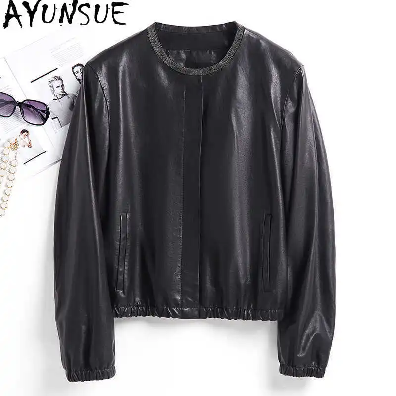 AYUNSUE Genuine Leather Jacket Women Real Sheepskin Womens Coat Spring Autumn Clothes 2025 Vegetable Tanning Jaqueta De Couro