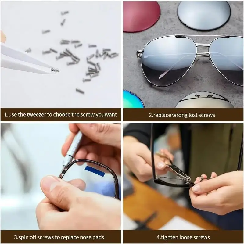 Eyeglasses Repair Tool Kit with Mini Screwdriver Screws Nose Pads Ear Hooks for Sunglasses Reading Glasses Maintenance