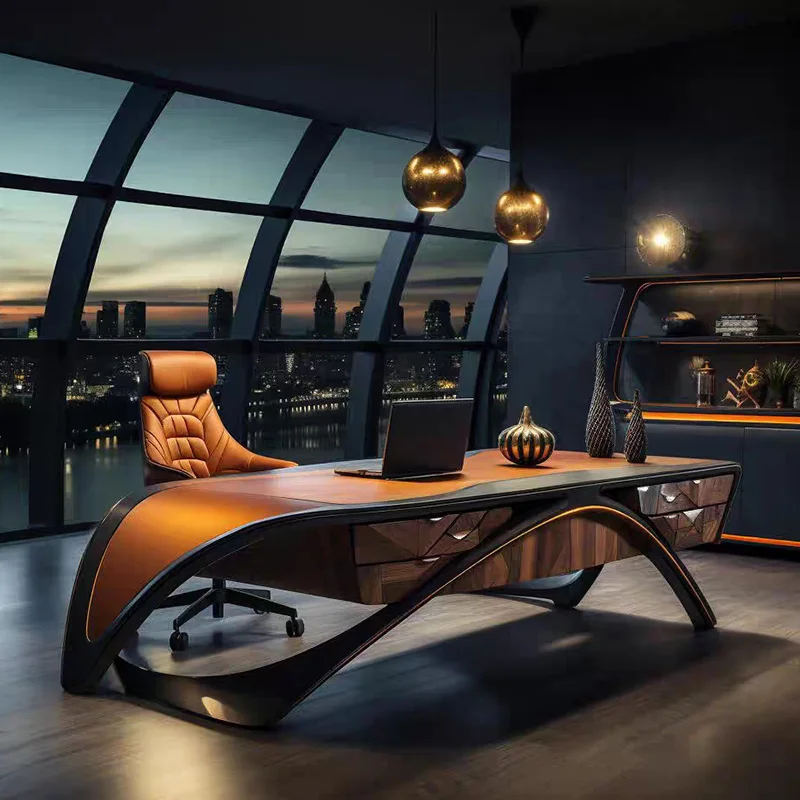 Brauner Chefbüroschreibtisch aus Holz, Designer, robust, luxuriös, moderner Chefbüroschreibtisch, günstige Schubladen, Tisch, Möbel für kleine Räume