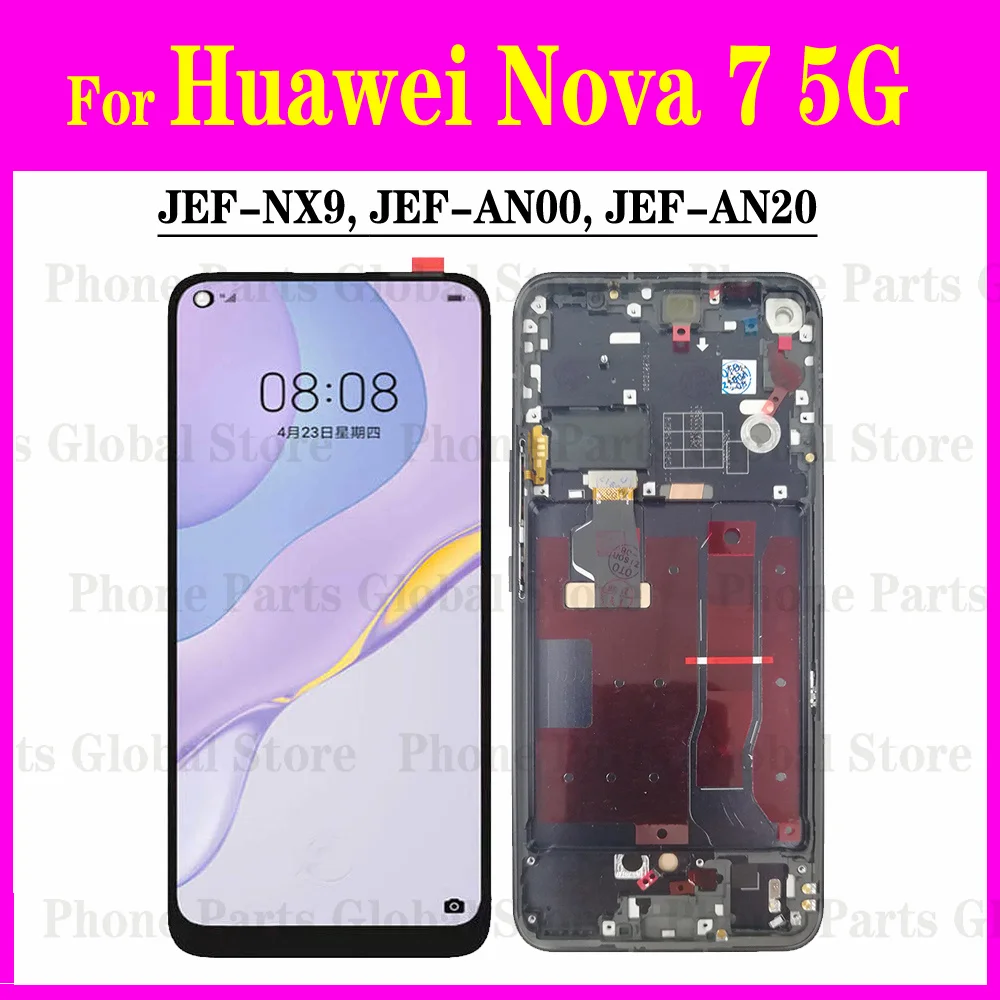 ЖК-дисплей для Huawei Nova 7 5G, ЖК-дисплей с рамкой, зеркальный дисплей, сенсорный дигитайзер в сборе, замена Nova7
