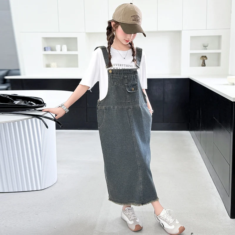 فستان كلاسيكي للأطفال من قماش الدنيم المتعثر للفتيات فستان جينز غير رسمي فستان راعية البقر والدنغري فساتين صيفية للأطفال #5