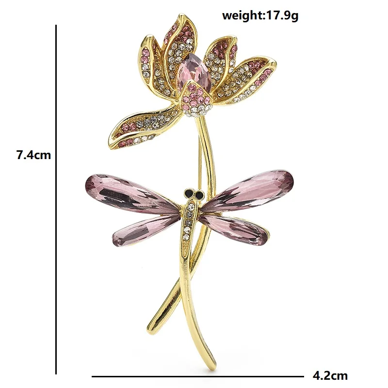 Wuli&baby Elegant Dragonfly And Lotus Flower Brooches Pins For Women Party Office Brooch Gifts