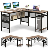 L-shaped desk reversible corner desk with grid shelves & CPU stand corner table computer table office table for