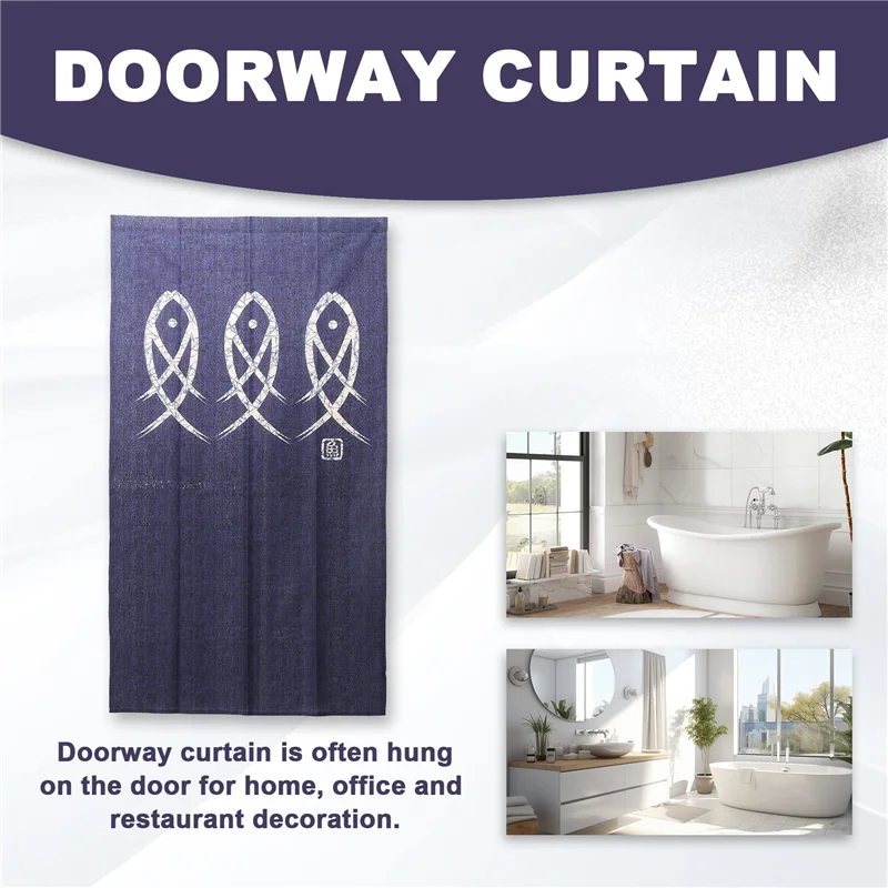 ABGR-ستارة المدخل نورين اليابانية نسيج السمك ذو الطابع القديم للديكور المنزلي أزرق 33 × 59 بوصة