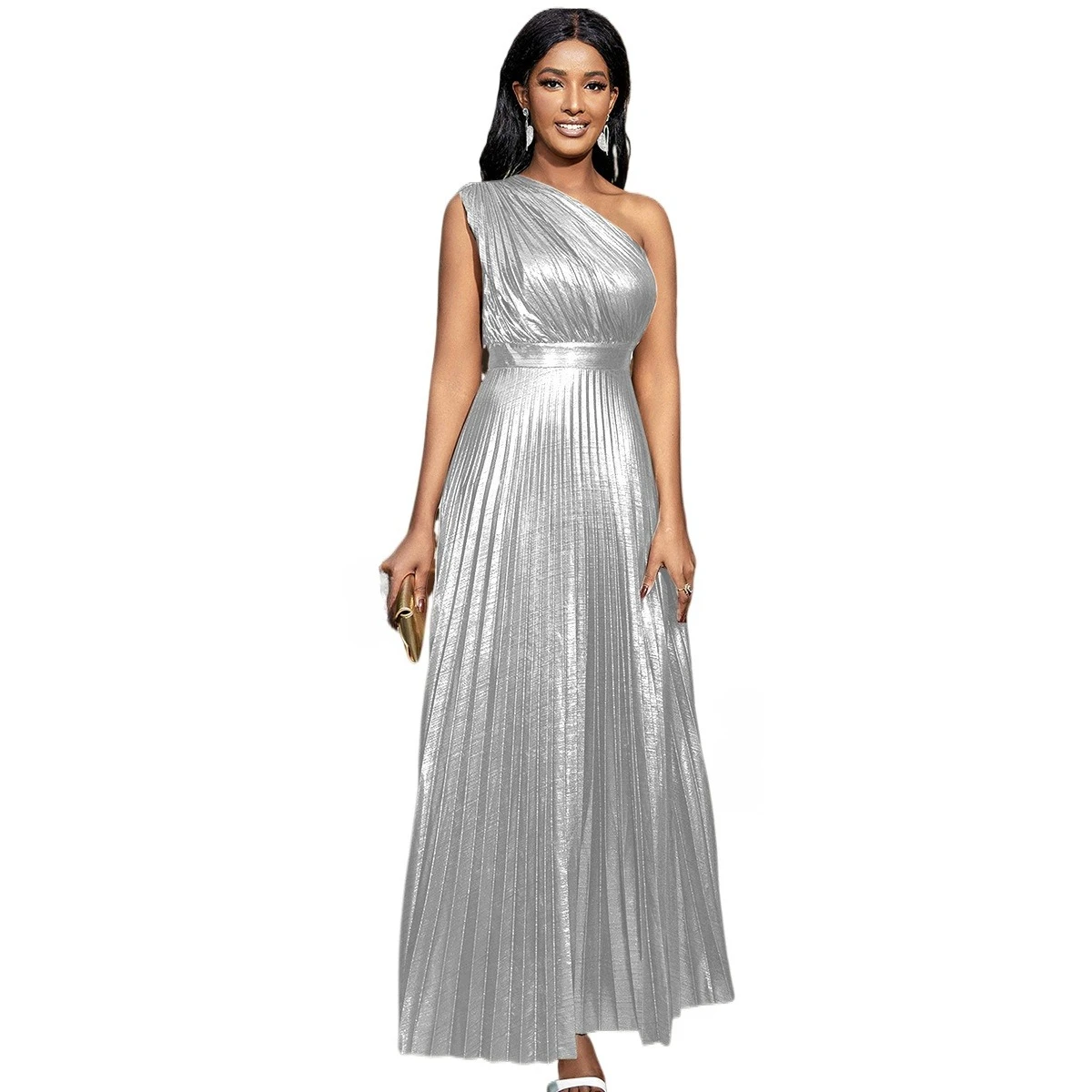 

Elegant One Shoulder Pleated Long Formal Evening Dress