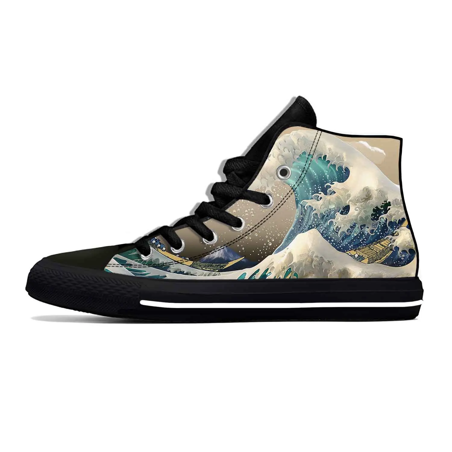 Japanese Anime Cartoon Great Wave Off Kanagawa Casual Cloth Shoes High Top Lightweight Breathable 3D Print Men Women Sneakers