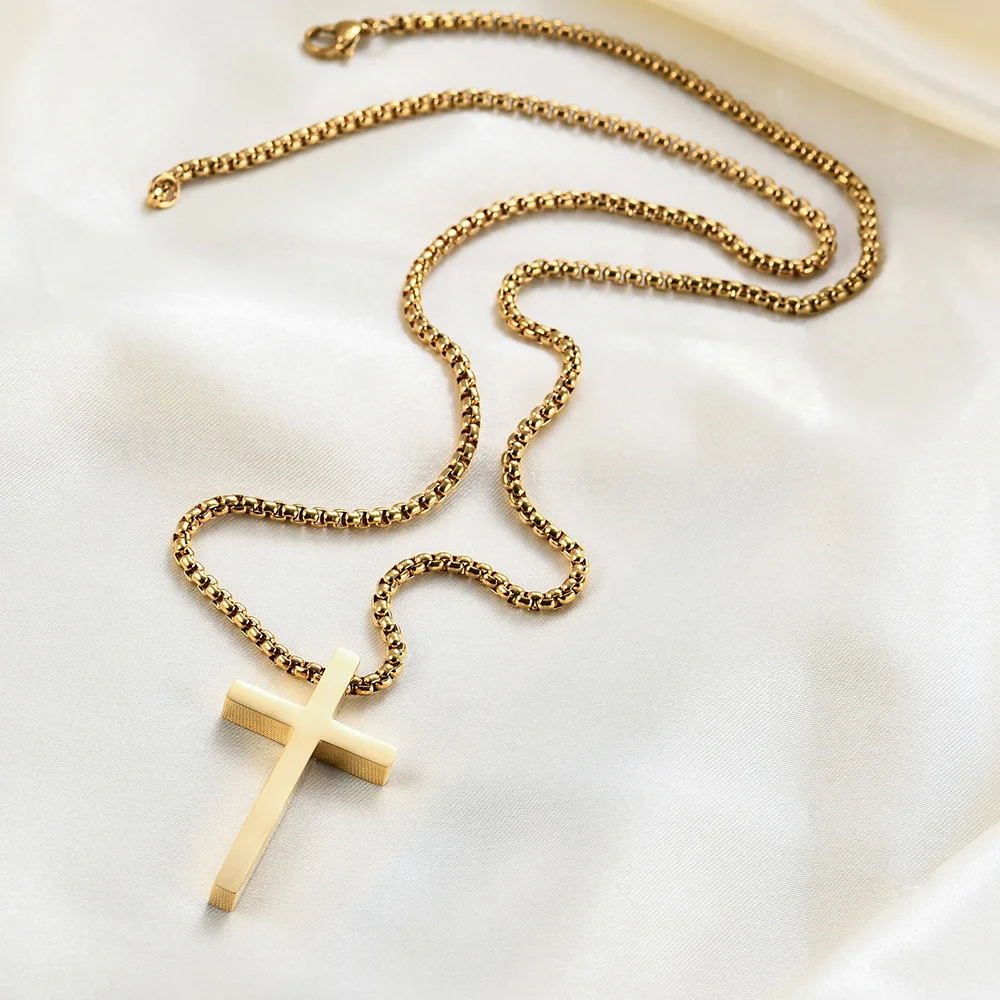 Halskette mit Kreuzanhänger aus Edelstahl für Herren, minimalistische Kette in Gold- oder Silberfarbe, Gebetskette für Damen, modischer Schmuck. – Detail 10