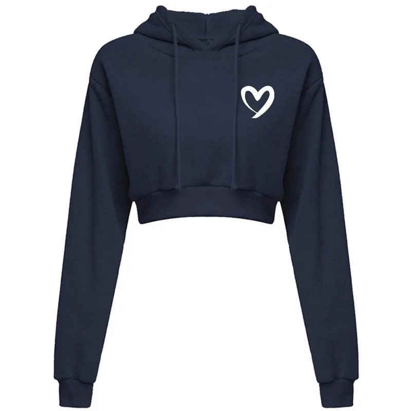 S-2XL Fashion Women's Long sleeved Hoodie Top Sexy Open Navel Love Printed Sweatshirt Hooded