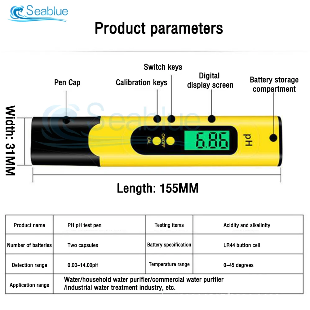 PH Meter Pen Tester LCD Digital Display 0.01 High Precision Water Quality TDS EC Tester 0-14PH Measurement Home/Aquarium/Pool