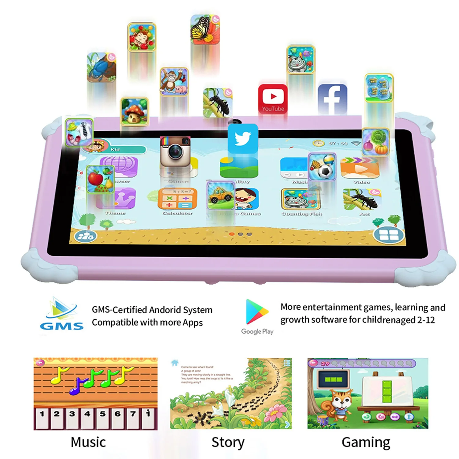 2025 New 7 Inch Cartoon Pattern Kids' tablet Quad Core 4GB+64GB ROM Android 13 Learning Education Games Tablets Children's Gifts