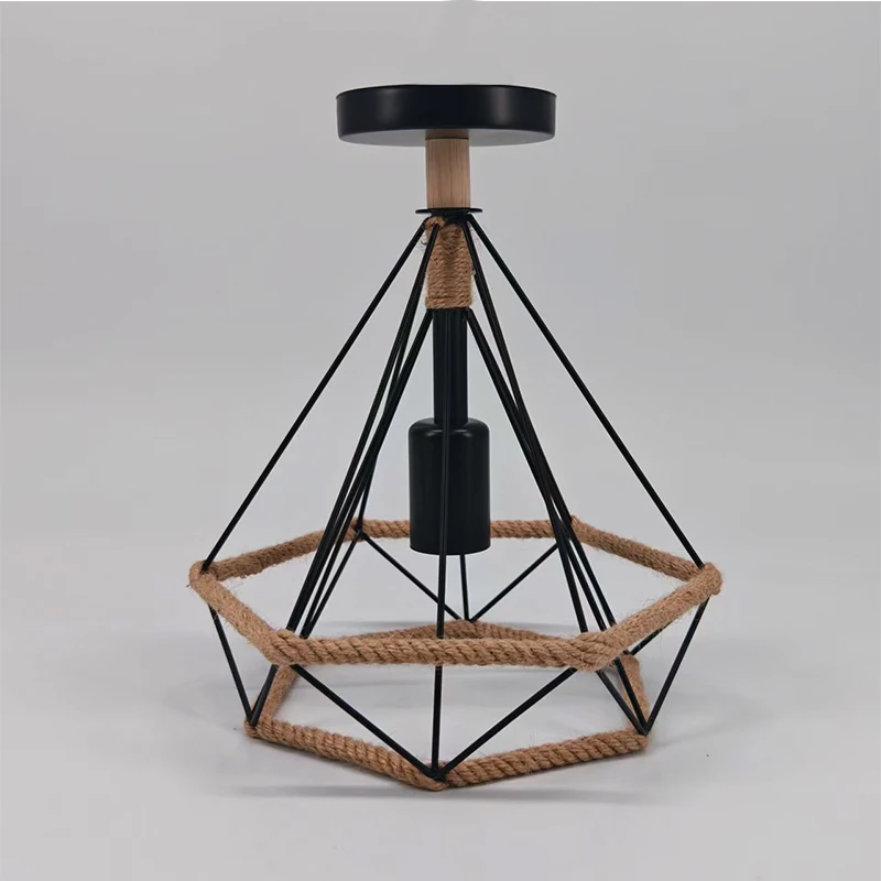 ヴィンテージ錬鉄製フラッシュマウントシーリングライト-e27-ベース廊下バルコニー更衣室用ブラックメタルホーム照明