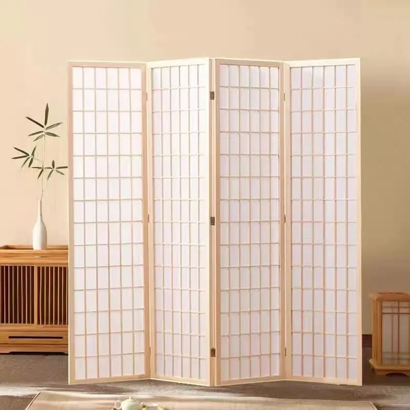 Japanese Style Folding Screen Partition Solid Wood Mobile Background Wall for Living Room Tea Room Entrance Simple Modern