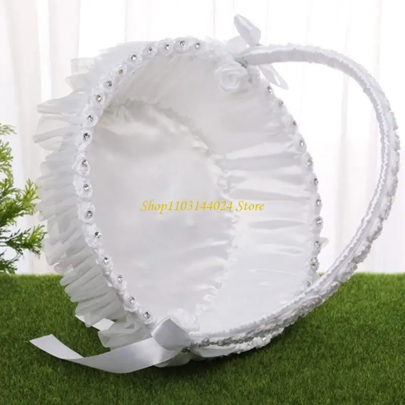Wedding Flower Girl Basket Simple Lace for Rhinestone Collection Royal Design with Lace Flowers Roses Ig Popular for Par