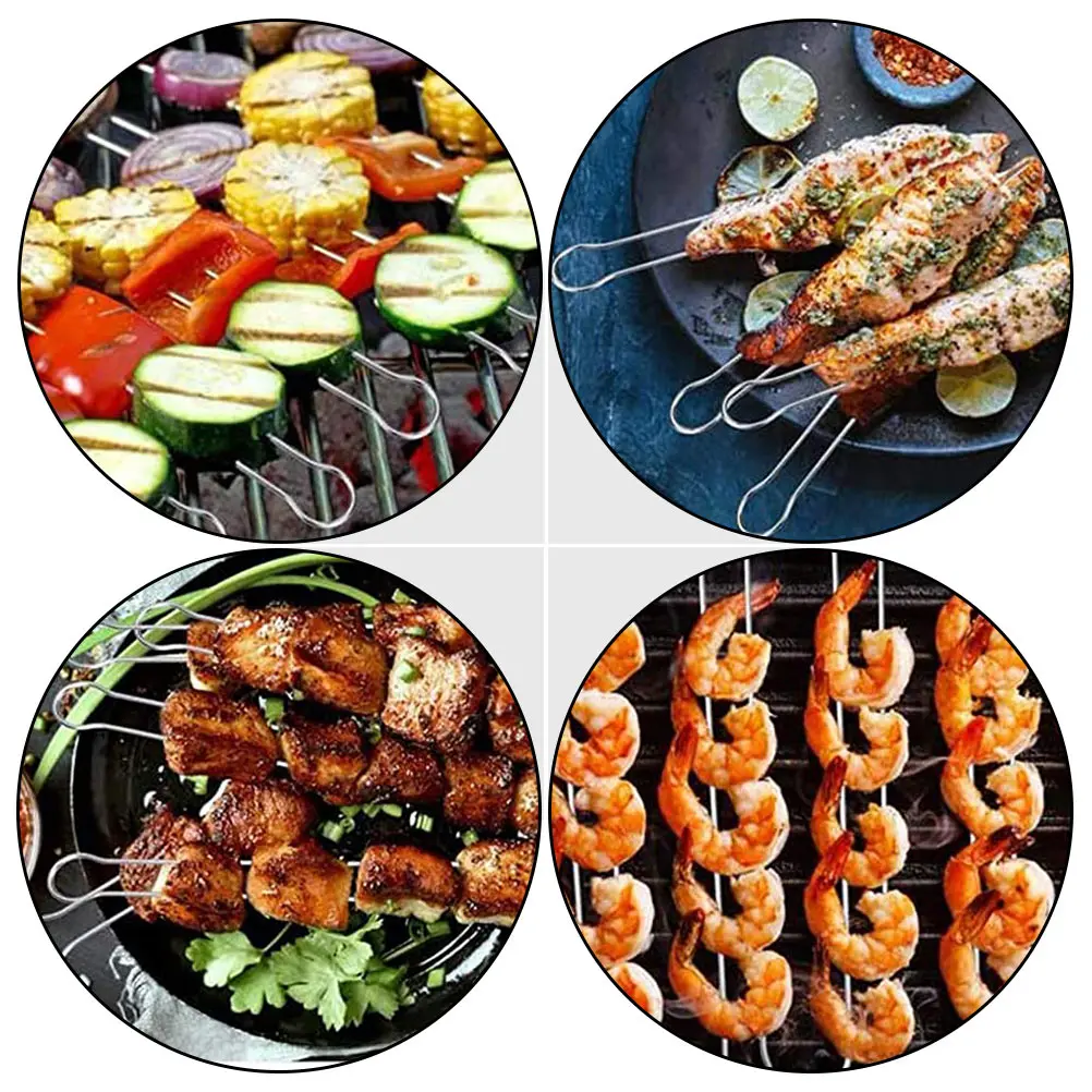 

Stainless Steel BBQ Skewers for Kebab Grilling Portable Metal Forks Durable U Shaped Meat Vegetable Shrimp Frying
