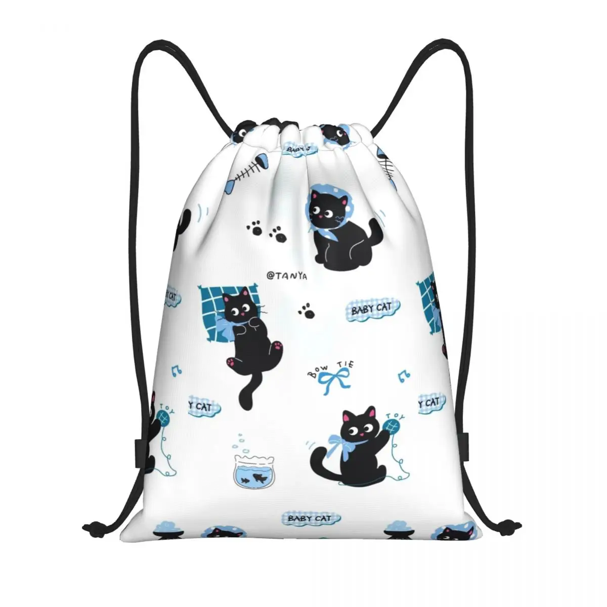 Custom Black Baby Cats Drawstring Pocket Backpack Men Women Lightweight Gym Sports Waterproof Backpack for Yoga