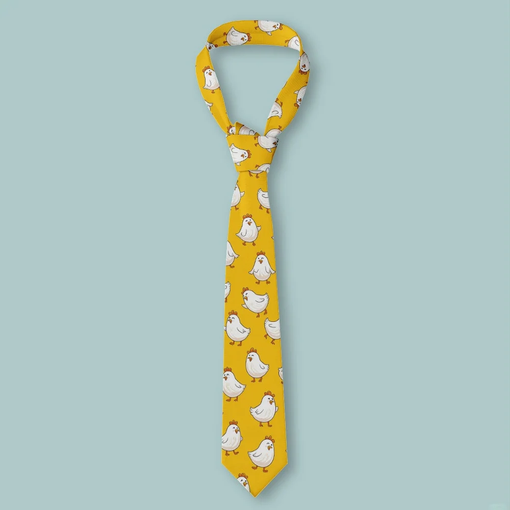 A 2D Flat Print Tie for Men, Showcasing a Yellow Chicken Parade Design, Perfect for Job Interviews Graduation Ceremonies