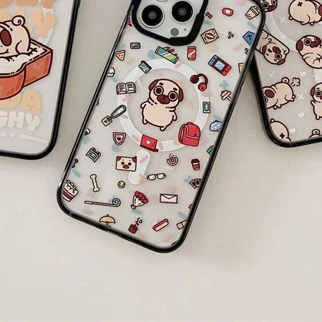 Funda de teléfono acrílica para IPhone, carcasa de dibujos animados, perro pan, MagSafe, 11, 12, 13, 14, 15, 16 Pro Max, 16 Pro Max