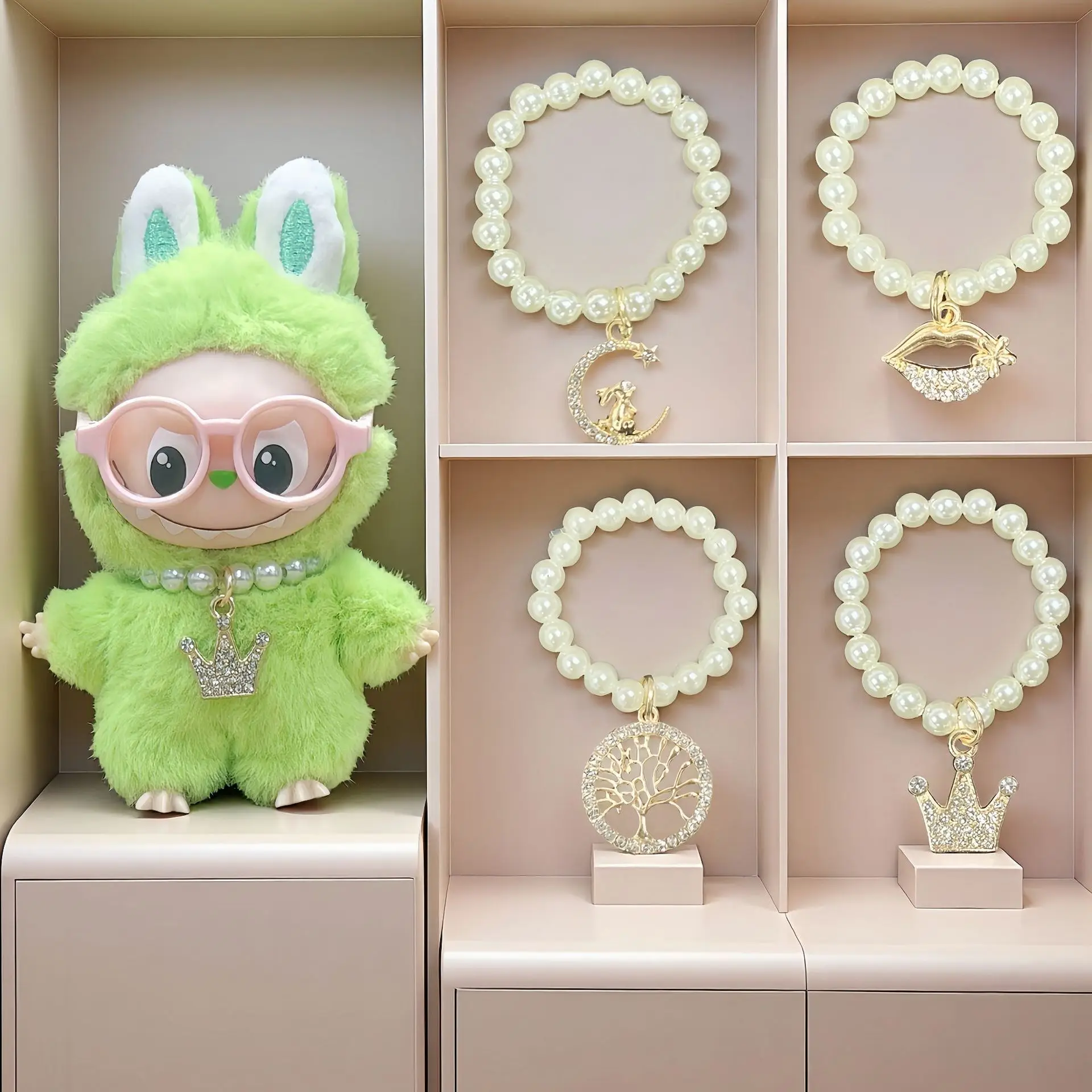 

Pearl Necklaces Accessories For 10cm Mini Labubu 4.0 Crown Lip & Butterfly Designs Available