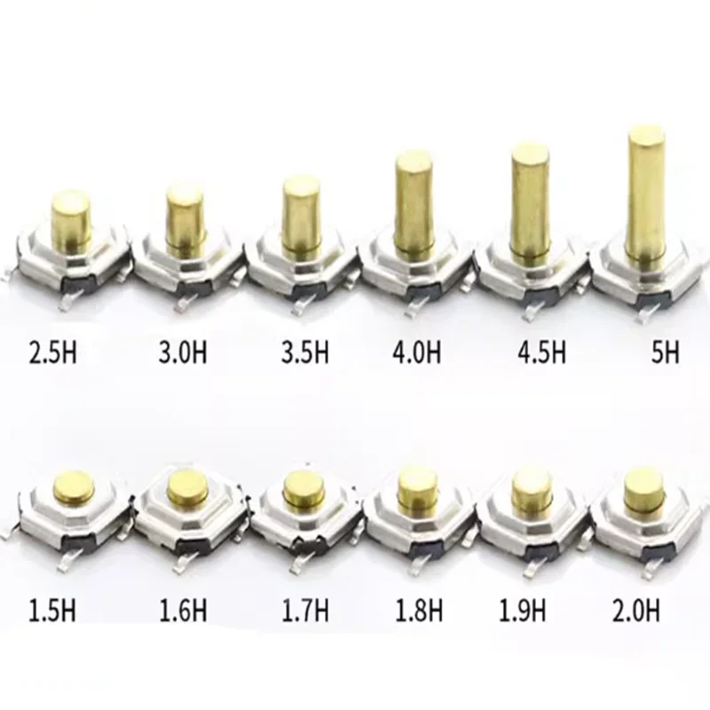 Micro SMD Touch Switch, Momentary Pushbutton, Copper Head, 4*4*0.8 1.5 1.7 2 2.5 3 3.5 4.3mm, 50 pcs