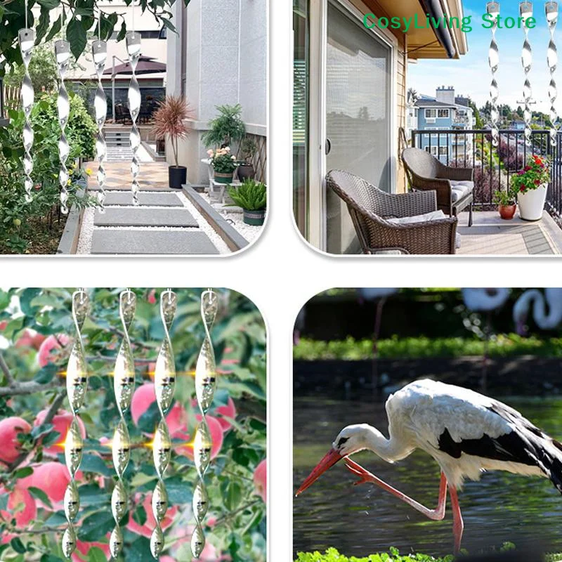 [CL]6/10/12Pcs Hanging Silvery Sparkling Bird Repellent Spiral Reflectors Deterrents For Garden Scare Away Woodpeckers Pigeons