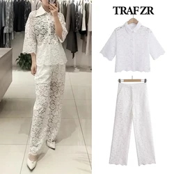 TRAF ZR Hollowed Out Sets for Women 2 Pieces Luxury Elegant Women's Set Cotton Sexiest Outfit Combi-pants Pant Suits Summer Suit