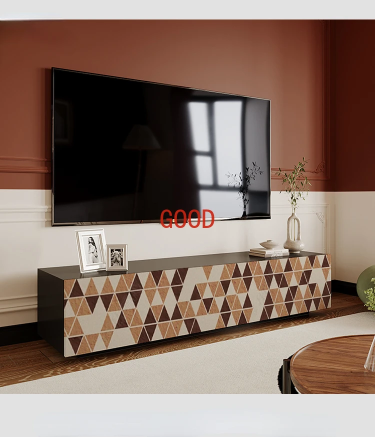 

Italian Minimalist Light Luxury Home Floor TV Cabinet and Tea Table Combination Living Room Background Wall Hallway Locker