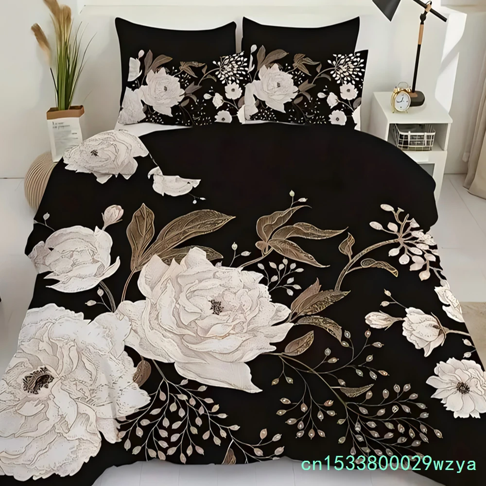 Classic Floral Patter 3D Printed Quilt Cover Retro Elegant Home Textiles Soft Duvet Cover Pillowcases Spring Theme Bedding Set