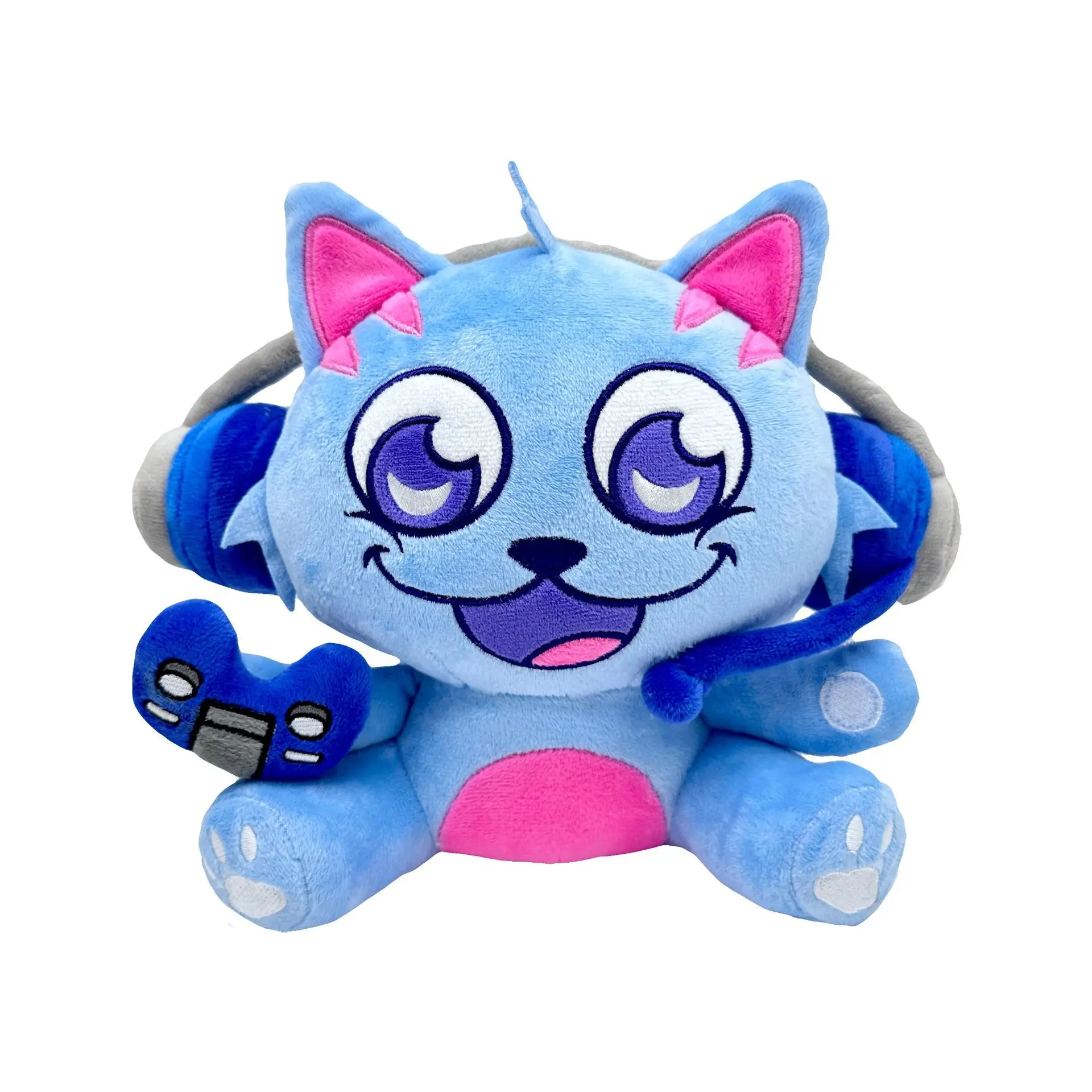 Gaming Cat Plush Toy - 26cm Blue Stuffed Animal with Headphones & Controller, Soft & Cuddly for Kids & Gamers