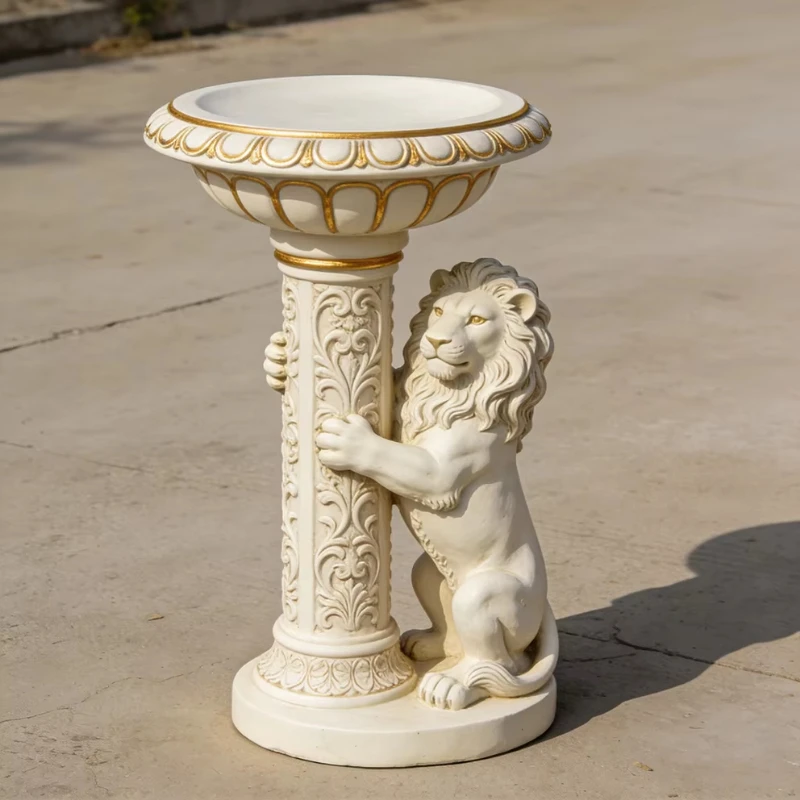 Multifunctional lion column resin flowerpot and home decoration, white lion sculpture