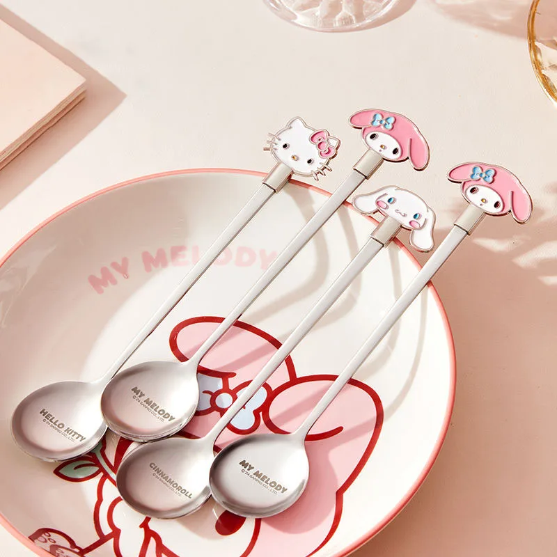 New Kawaii Sanrio Hello Kitty Spoon My Melody Cinnamoroll Children Household Cartoon Cute Fruit Dessert Tableware Stirring Spoon