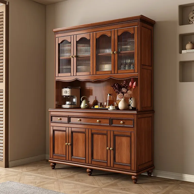 American all-solid wood dining side cabinet integrated against the wall modern simple locker log wine cabinet kitchen cupboard