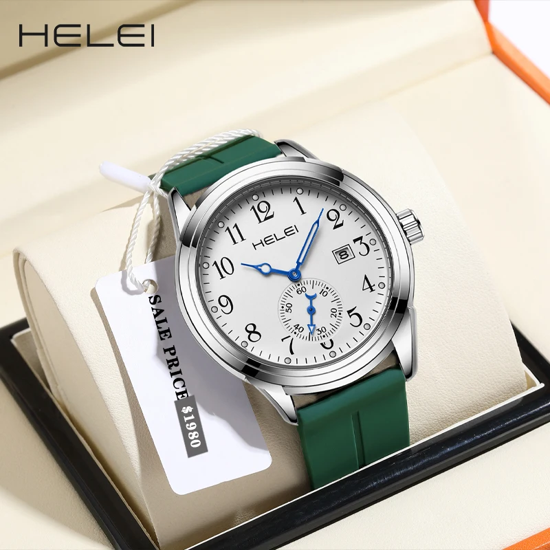 

HELEI2024 hot new casual men's quartz watch silicone strap waterproof luminous wristwatch original watch waterproof men's watche