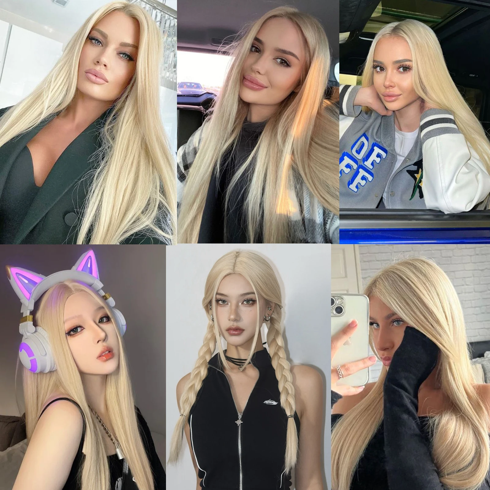 Blonde Golden Synthetic Wigs Long Straight Hair Natural Wig for Women Middle Part Wigs Cosplay Party Heat Resistant Fake Hair